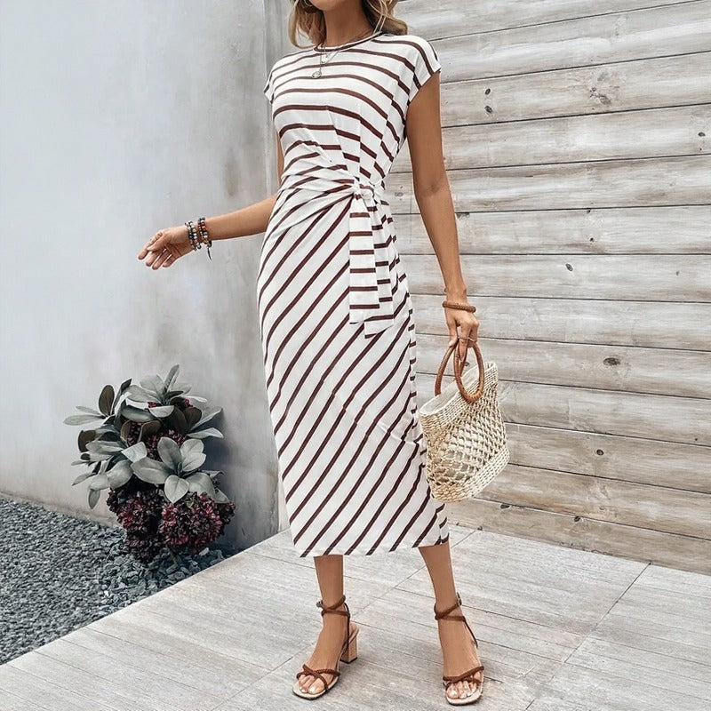 Vestido Dolce Riviera™ com Listras Elegantes e Amarração Lateral