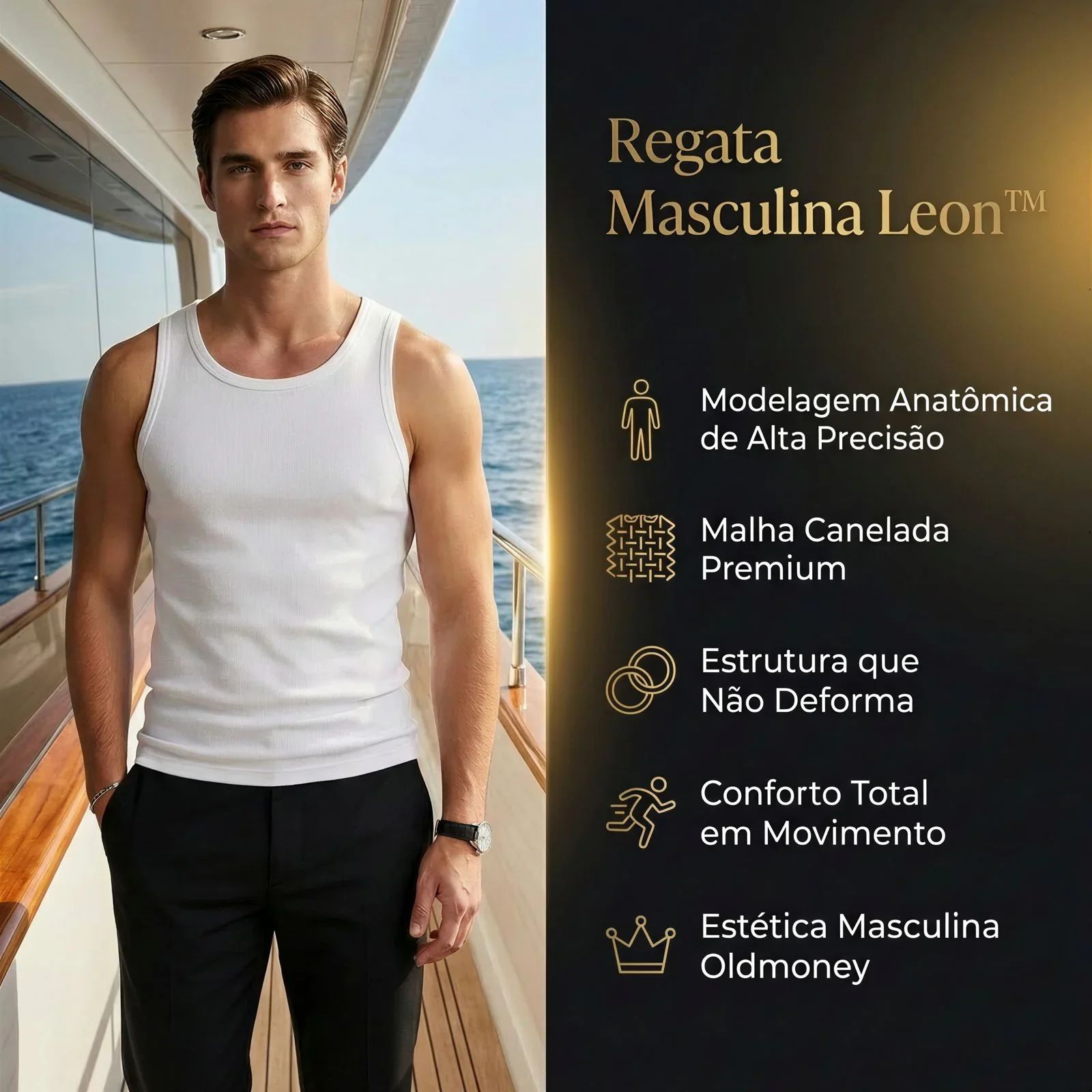 Regata Leon™ em Malha Premium com Modelagem Canelada Anatômica