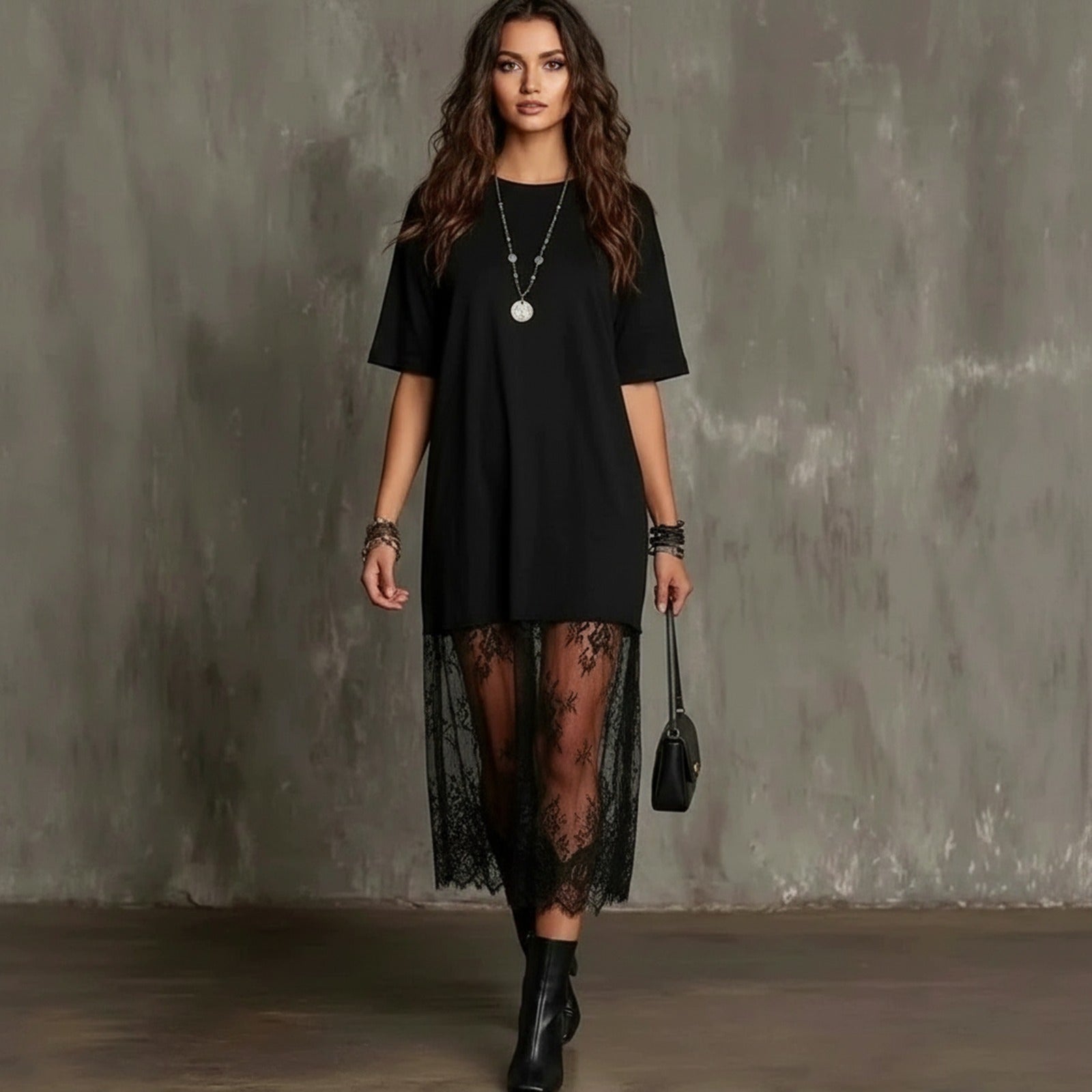 Vestido Lorient™ Maxi com Saia Rendada Transparente