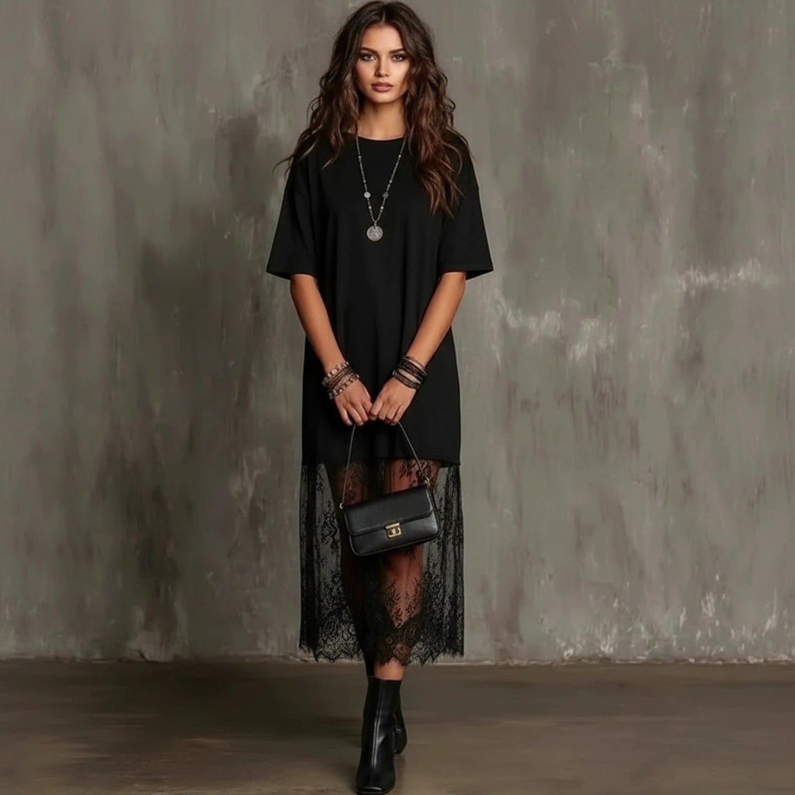 Vestido Lorient™ Maxi com Saia Rendada Transparente