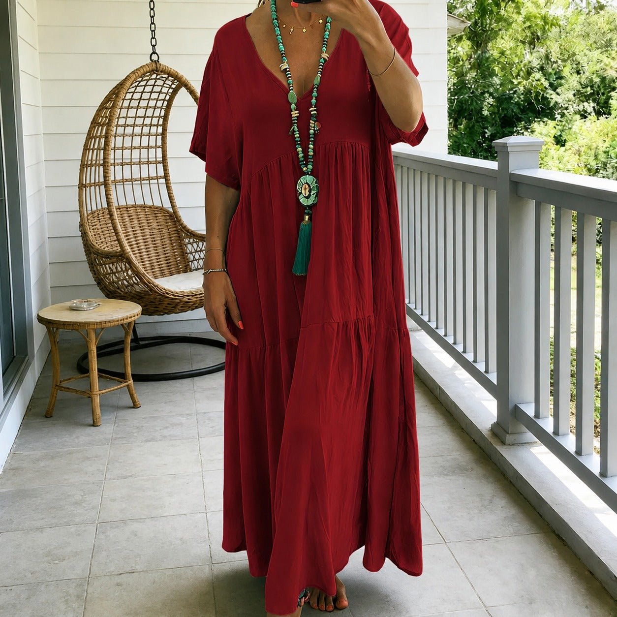Vestido Liorenna™ em Linho de Algodão com Modelagem Solta e Decote V