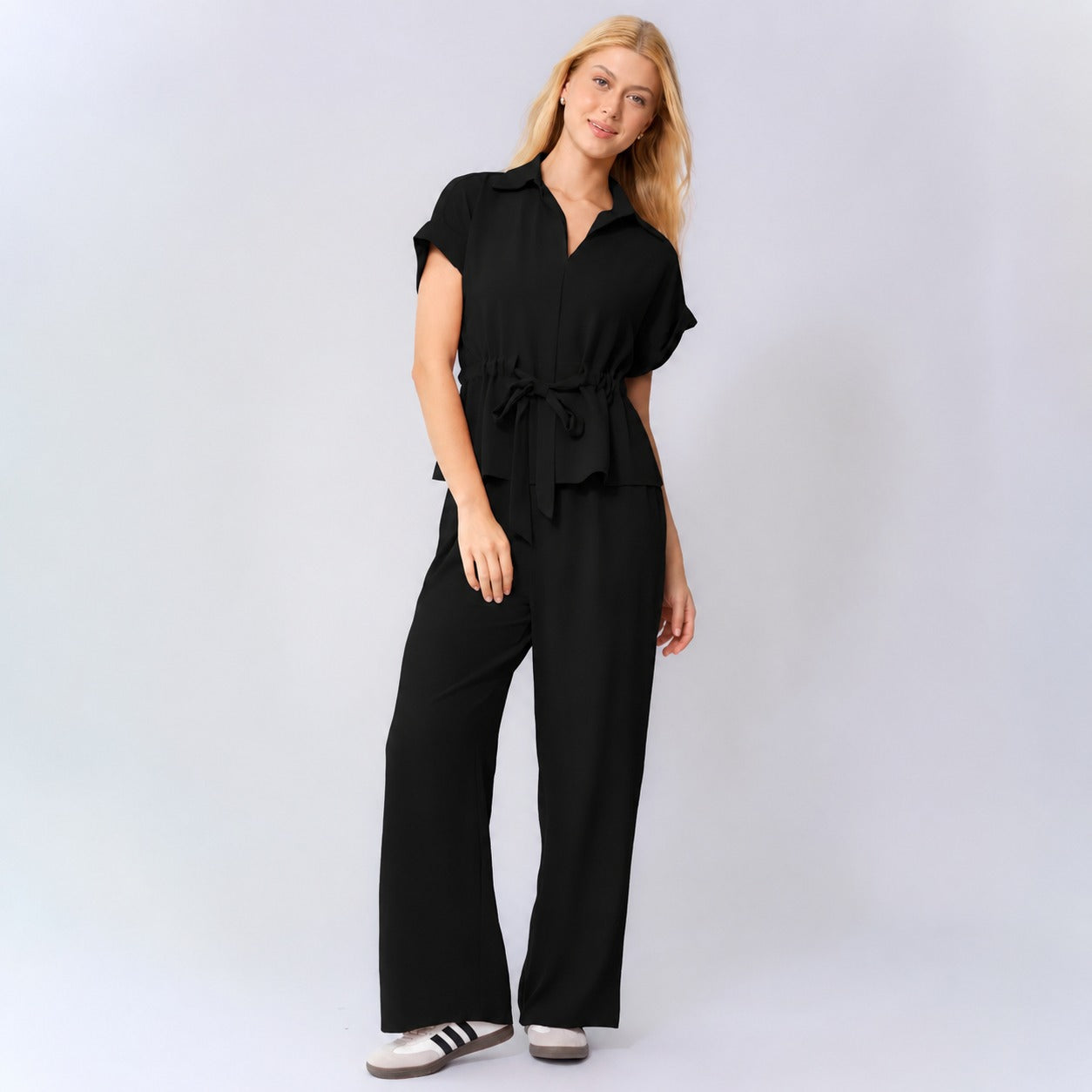 Conjunto Valena™ com Blusa de Amarração e Calça de Caimento Fluido.