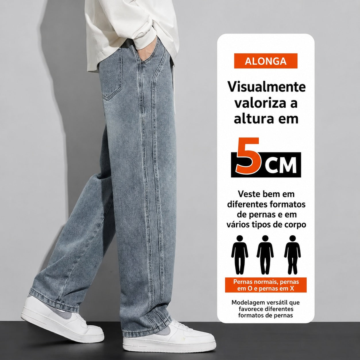 Calça Jeans Rivano™ com Cós Elástico, Cordão Ajustável e Modelagem Ampla