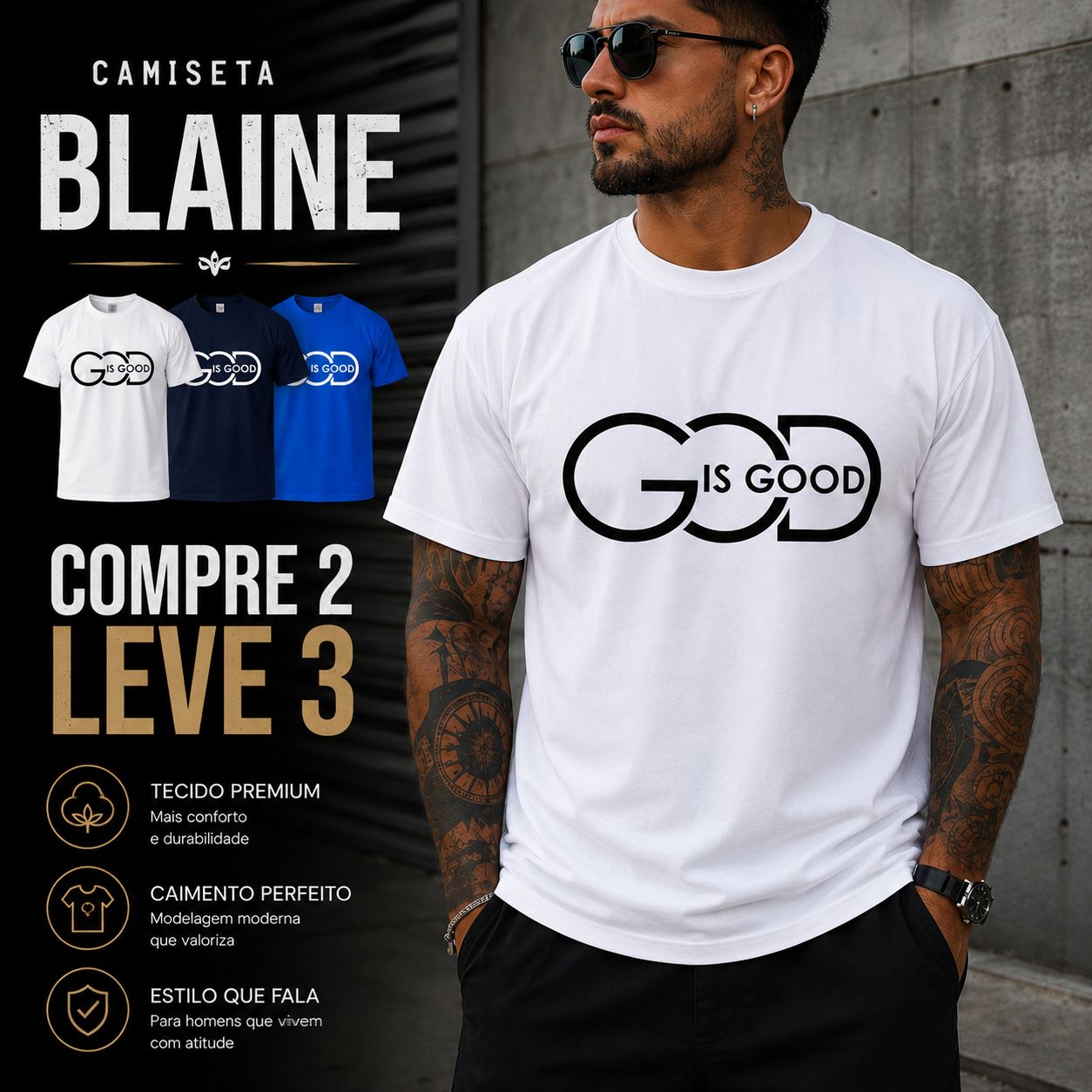 [COMPRE 2 E LEVE 3] Camiseta Blaine™ com Estampa Tipográfica Frontal e Gola Redonda / Conforto Para Acompanhar Sua Rotina
