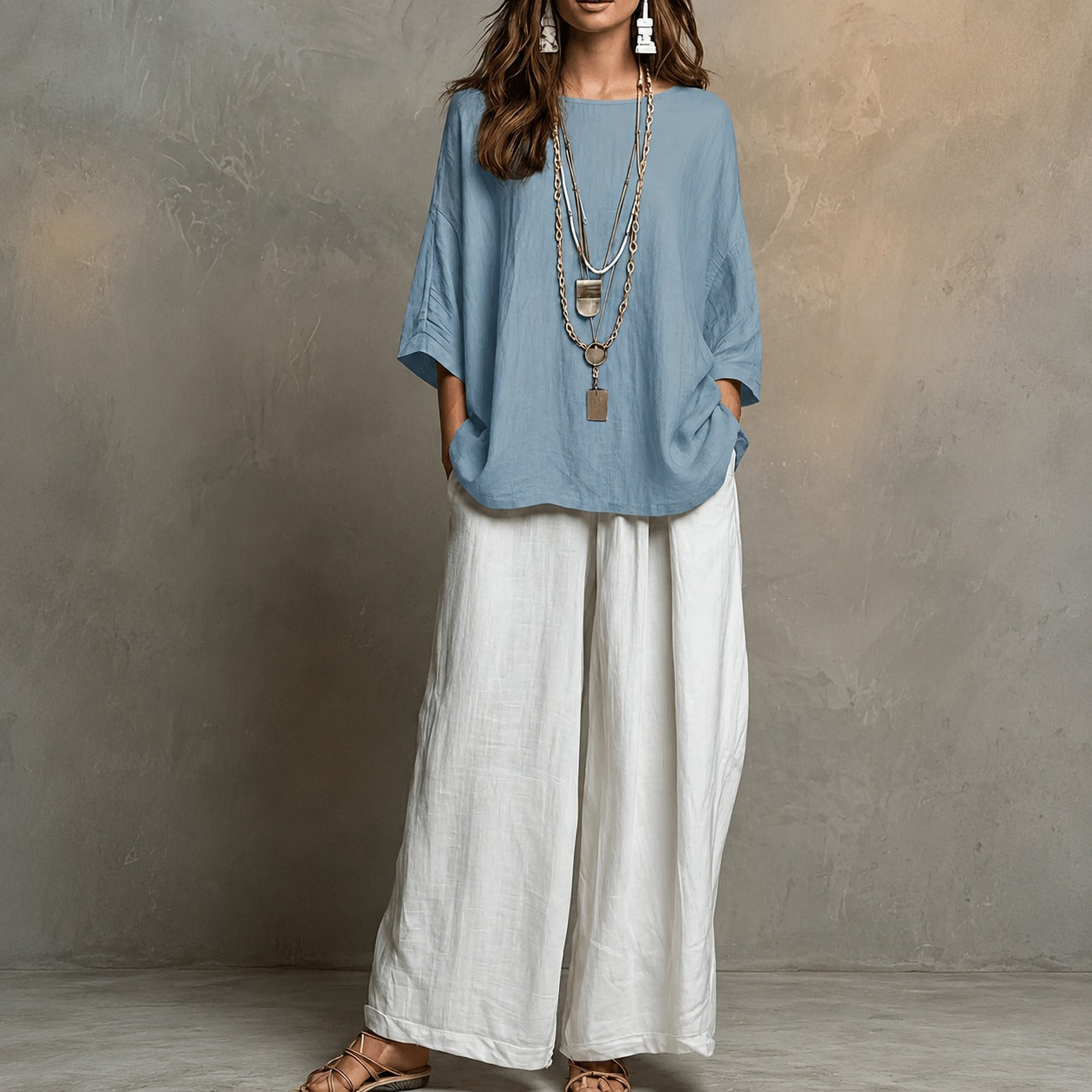 Conjunto Lurea™ com Blusa de Mangas Amplas e Calça Pantalona / Elegância Descomplicada Para Qualquer Ocasião.