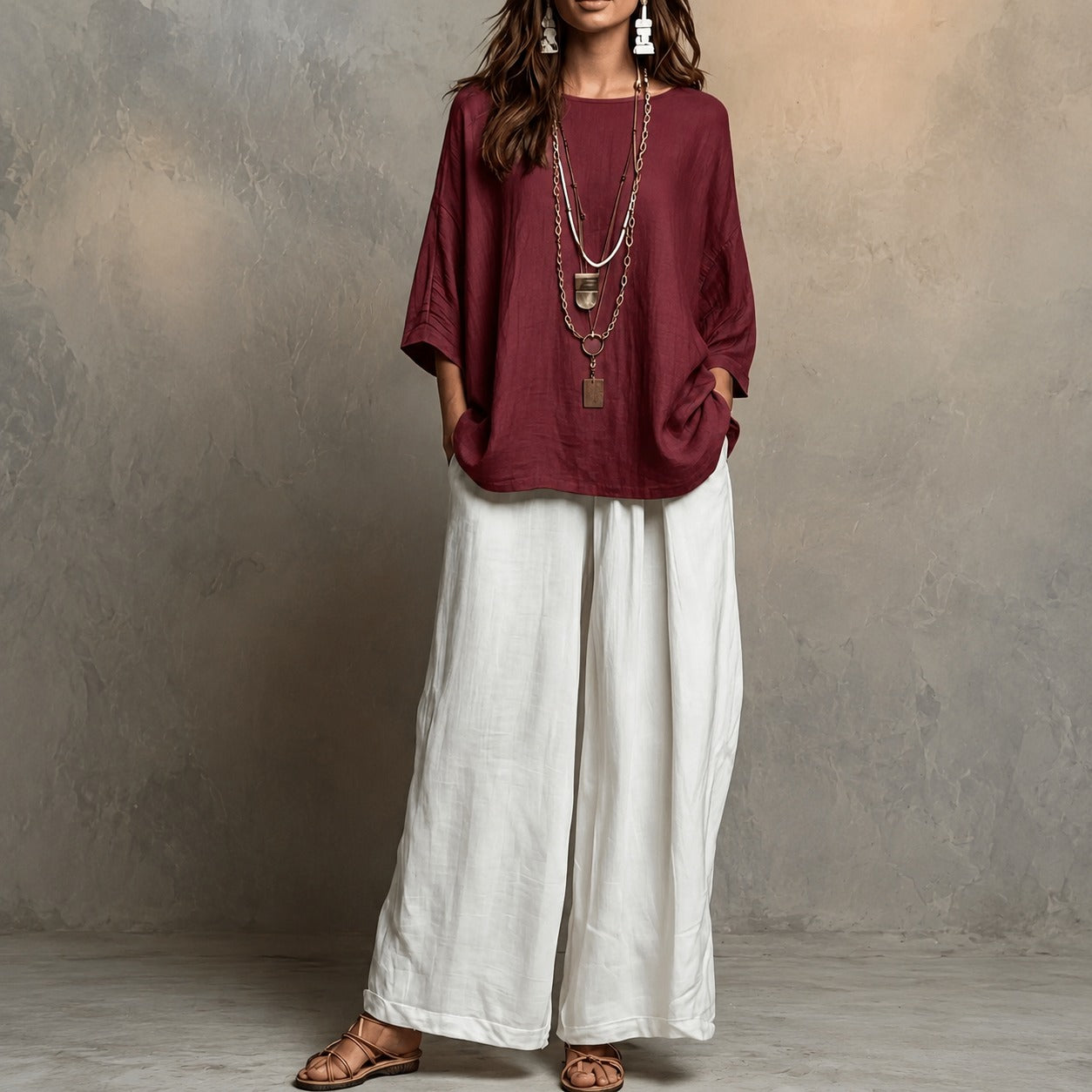 Conjunto Lurea™ com Blusa de Mangas Amplas e Calça Pantalona / Elegância Descomplicada Para Qualquer Ocasião.