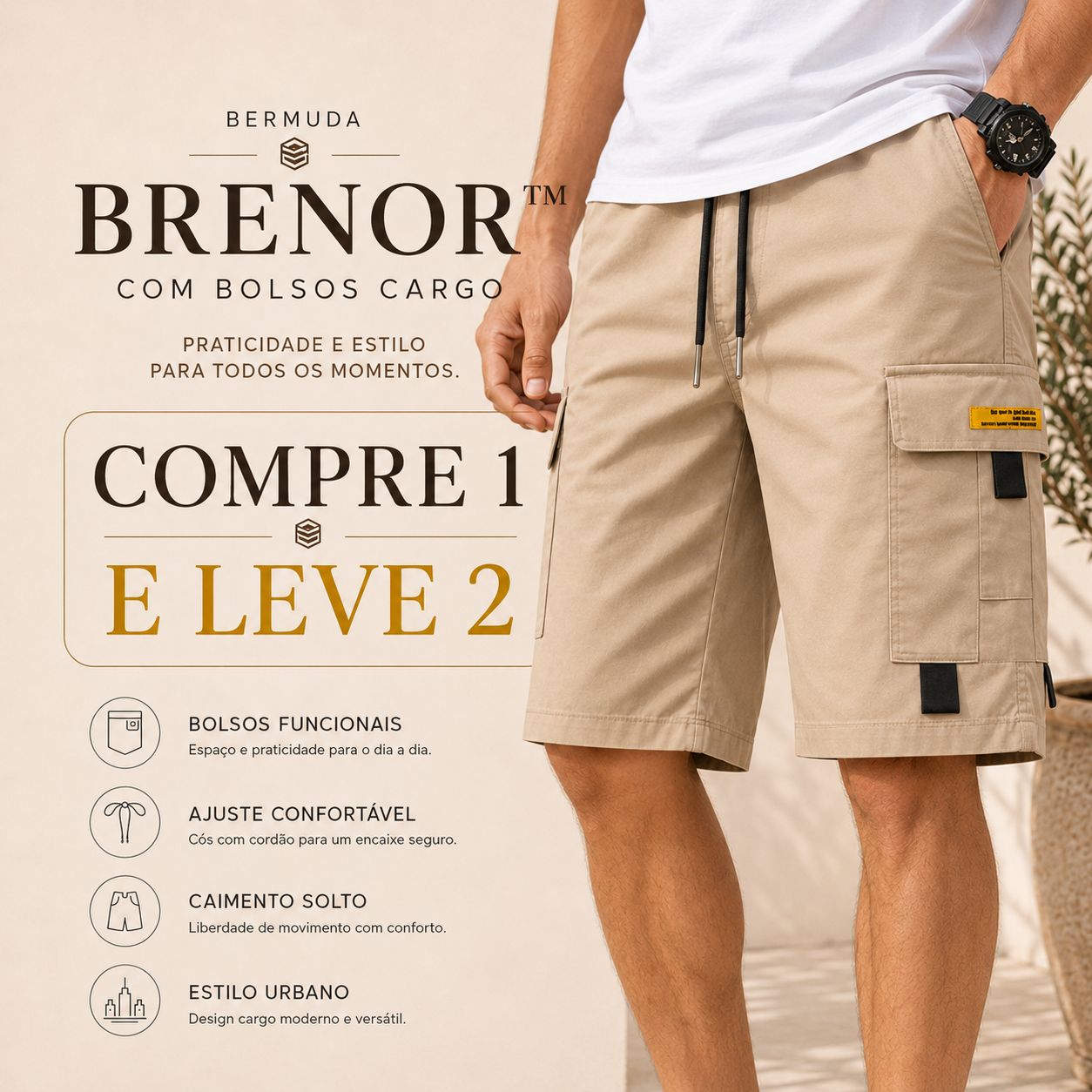 [COMPRE 1 E LEVE 2] Bermuda Brenor™ com Bolsos com Aba e Cordão Ajustável / Praticidade Para Acompanhar A Rotina com Conforto.