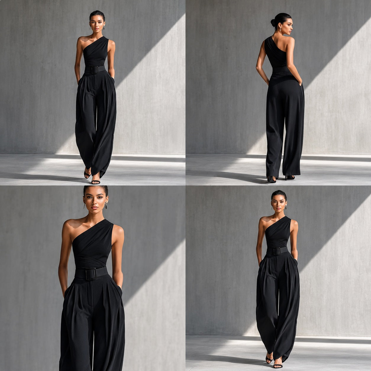 Conjunto Aurevia™ com Blusa de Um Ombro Só e Calça Pantalona / Assimetria elegante com presença contemporânea.