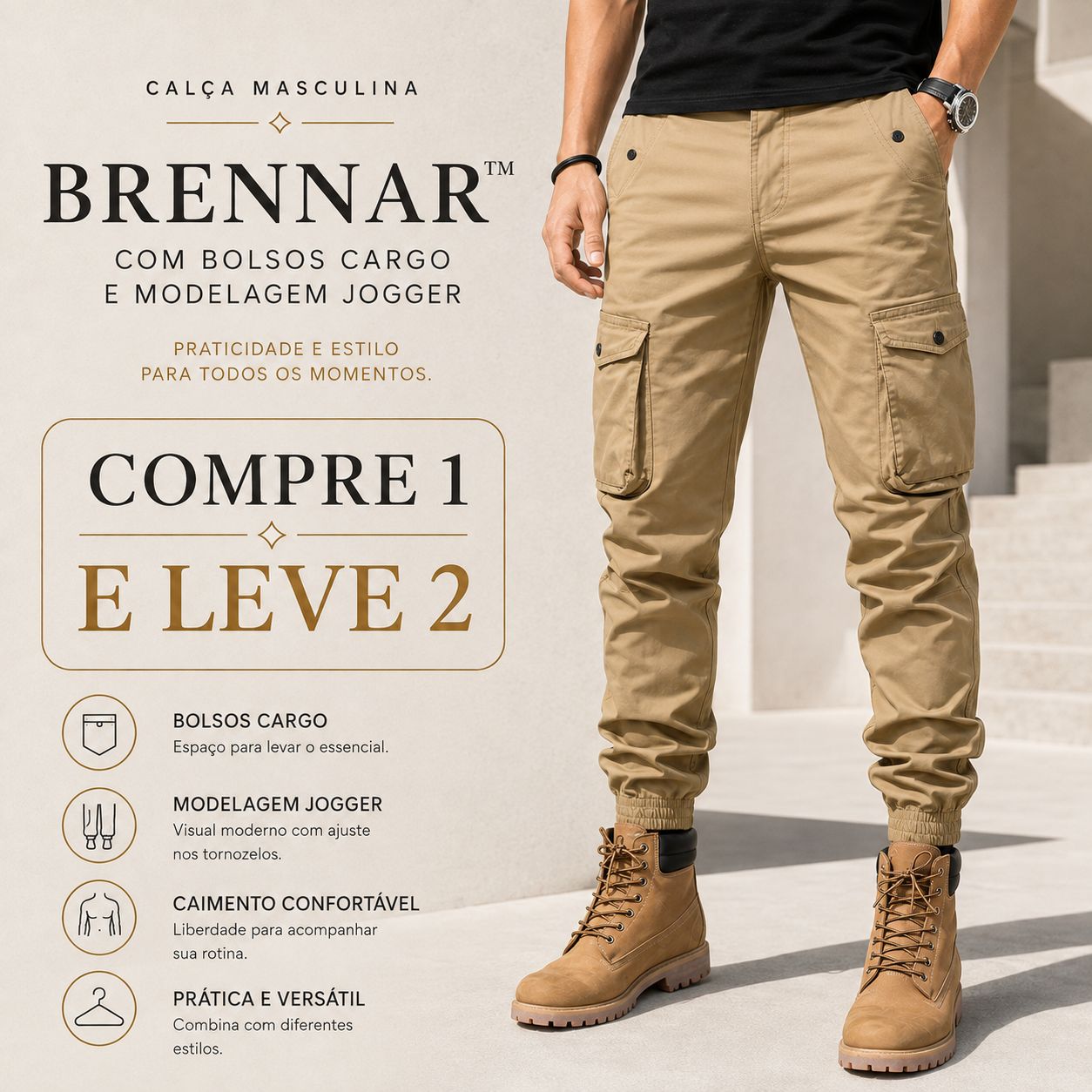 [COMPRE 1 E LEVE 2] Calça Brennar™ com Bolsos Cargo e Modelagem Jogger / Praticidade Para Acompanhar a Rotina.