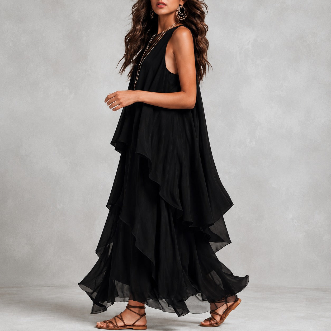 Vestido Emanuela™ com Sobreposição Elegante e Comprimento Longo / Leveza Para Ocasiões Especiais