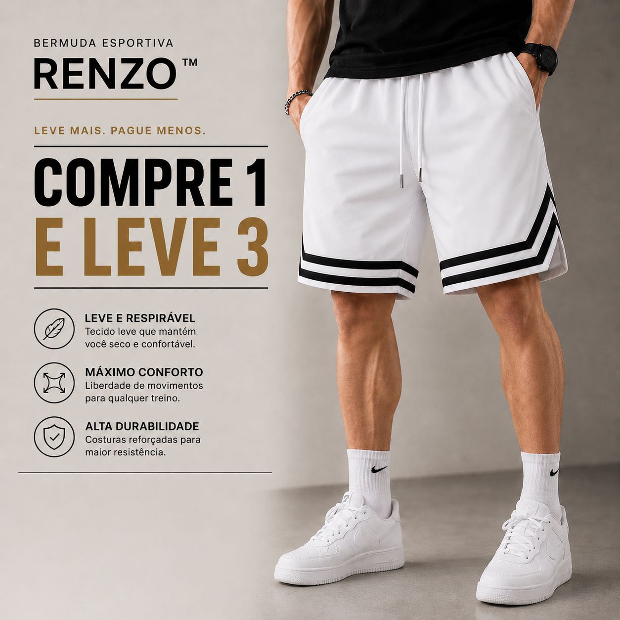 [COMPRE 1 E LEVE 3] Bermuda Renzo™ com Design Esportivo Contrastante e Cordão Ajustável