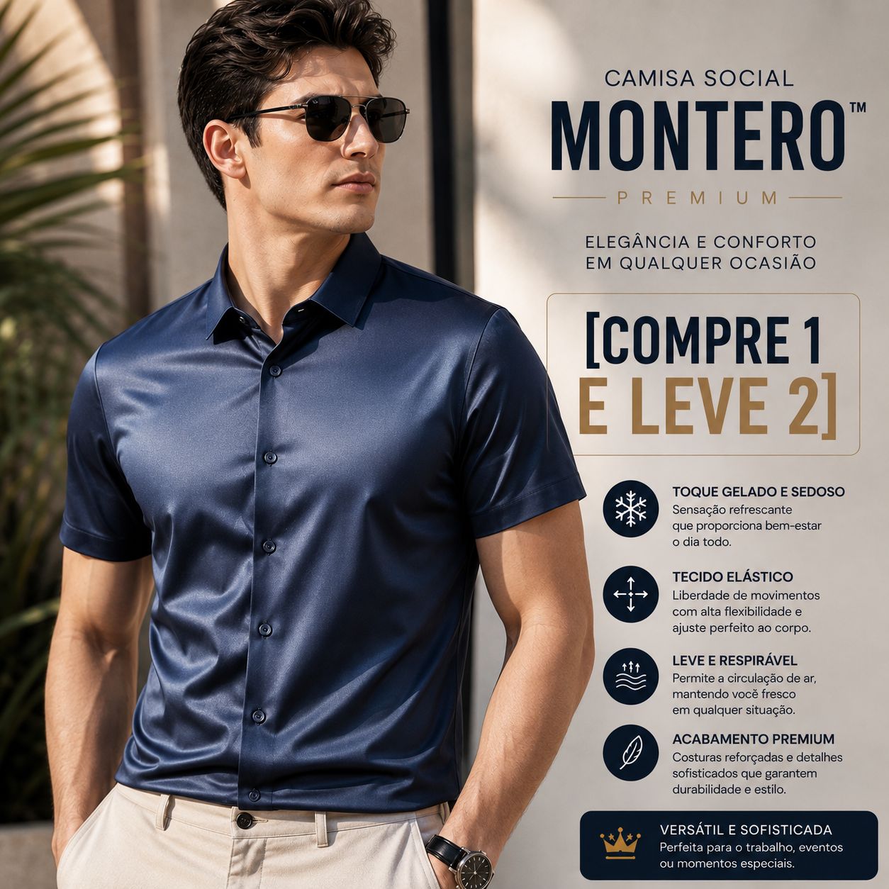 [COMPRE 1 E LEVE 2] Camisa Social Montero™ com Tecido Elástico de Toque Gelado e Sedoso