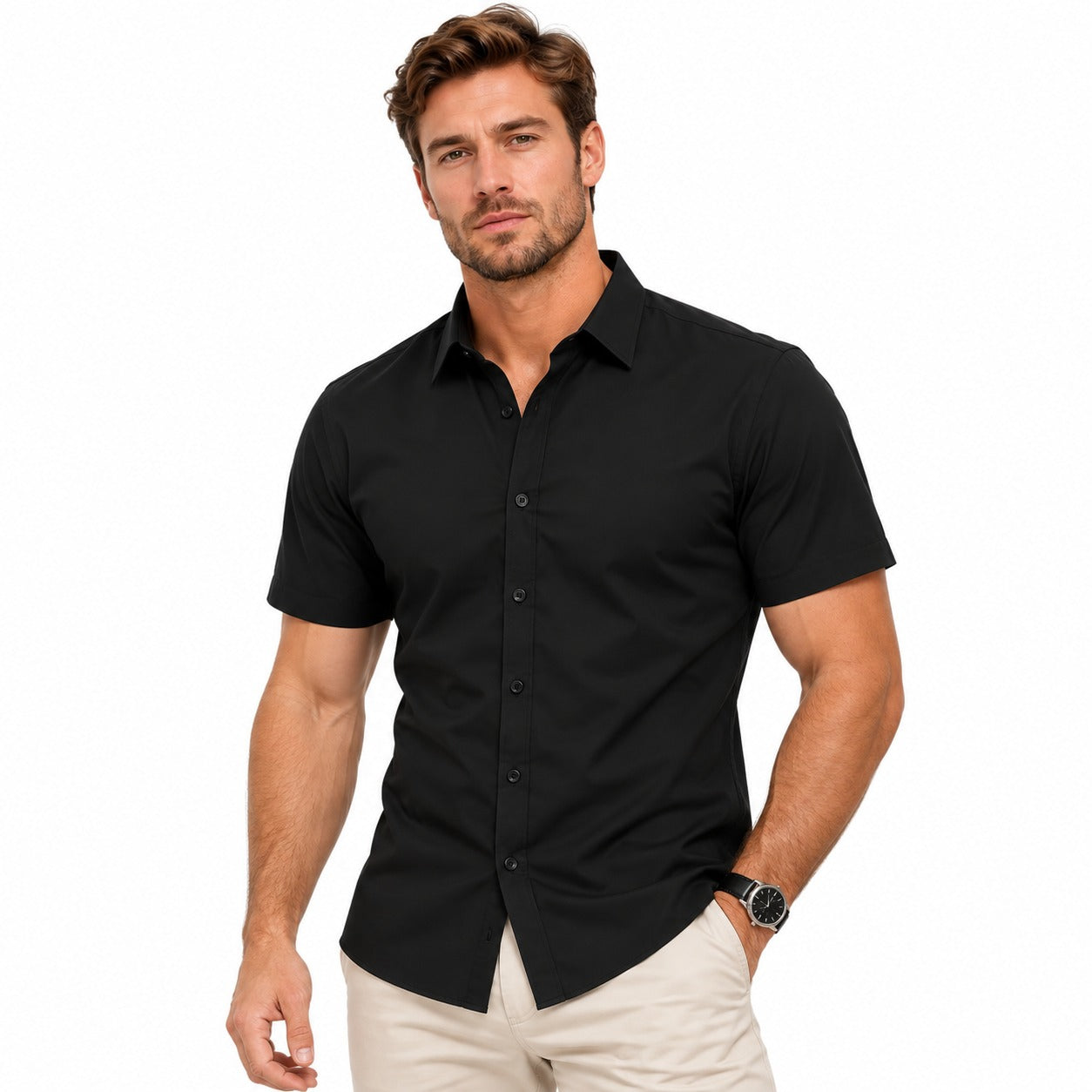 Camisa Marco™ com Modelagem Slim, Gola Clássica e Manga Curta