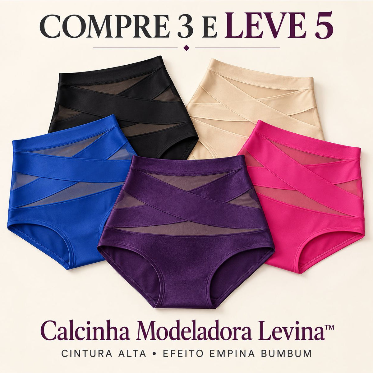 [COMPRE 3 E LEVE 5] Calcinha Modeladora Levina™ com Cintura Alta, Efeito Empina Bumbum e Design Anatômico / Mais Segurança Para Vestir e Se Sentir Bem