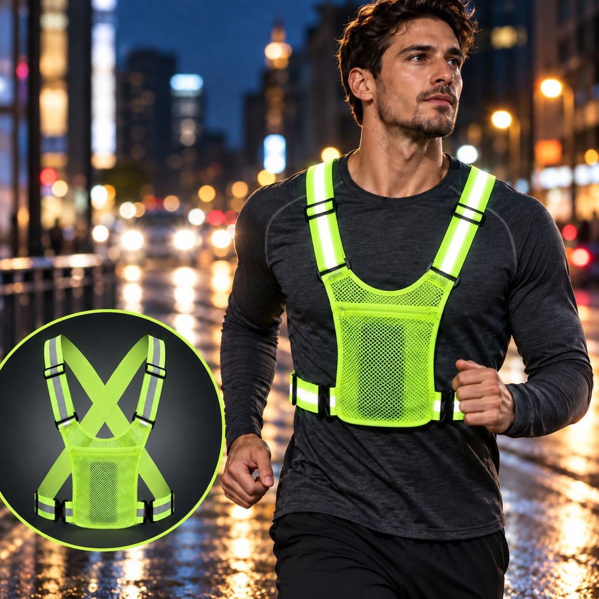 [COMPRE 1 E LEVE 2] Colete de Alta Visibilidade NightSafe™ com Bolso Porta-Celular para Corridas e Atividades Noturnas