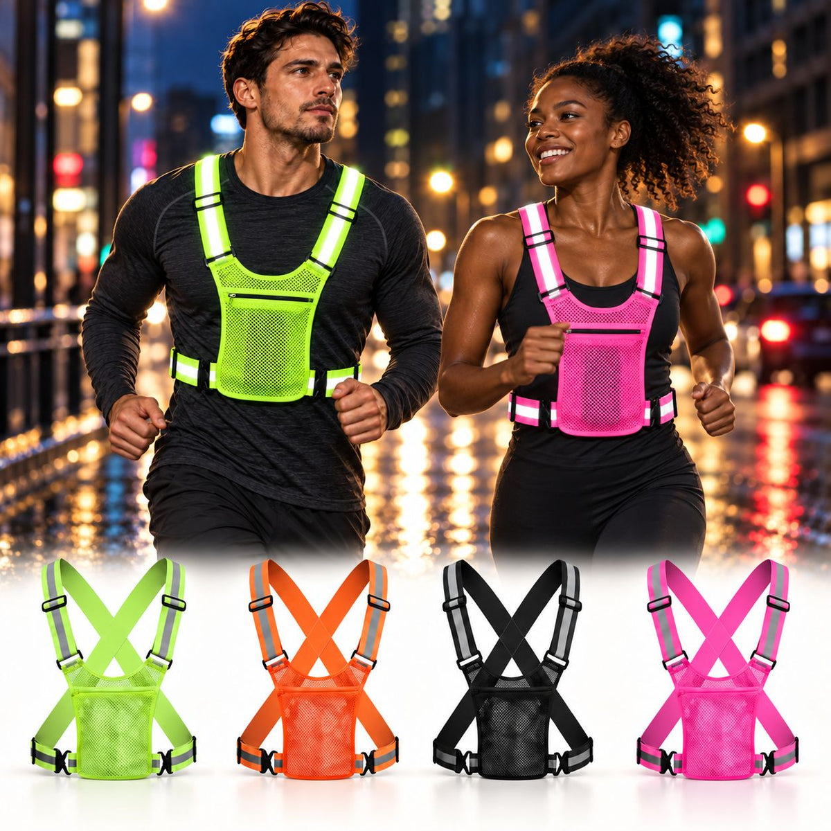 [COMPRE 1 E LEVE 2] Colete de Alta Visibilidade NightSafe™ com Bolso Porta-Celular para Corridas e Atividades Noturnas