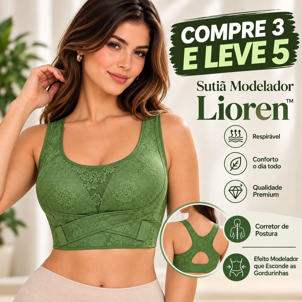 [COMPRE 3 E LEVE 5] Sutiã Modelador Lioren™ com Corretor de Postura e Efeito Modelador que Esconde as Gordurinhas
