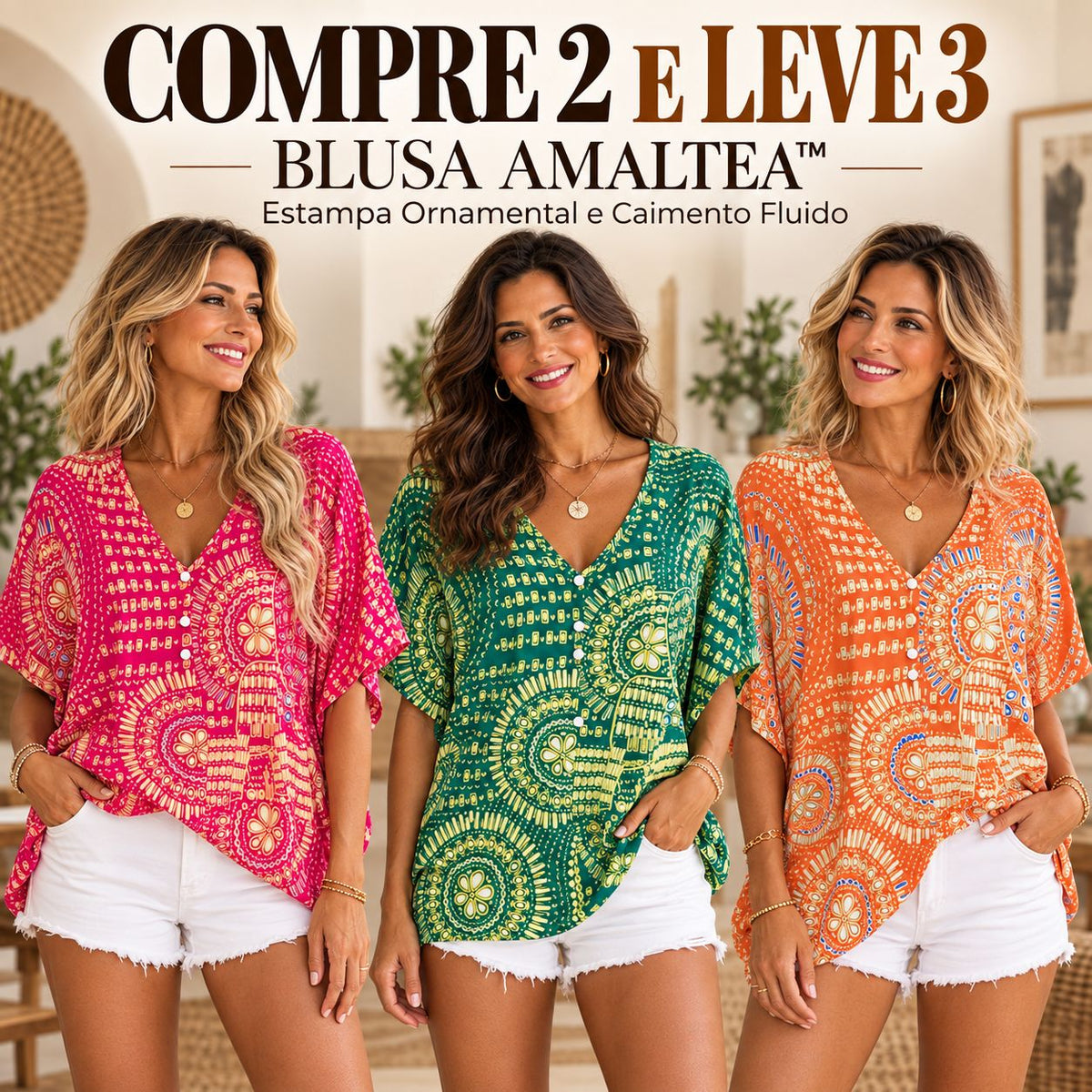 [COMPRE 2 E LEVE 3] Blusa Amaltea™ com Estampa Ornamental e Caimento Fluido / Uma Peça Que Traz Personalidade Sem Pesar o Visual