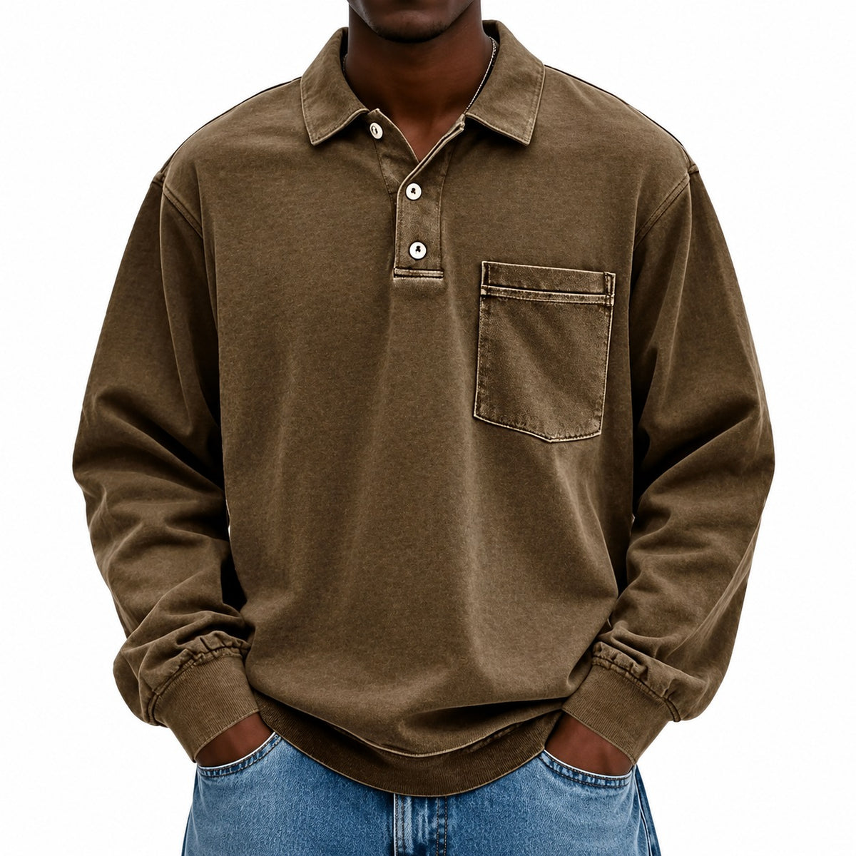 Camisa Polo Weston™ com Manga Longa e Bolso Frontal / Um Visual Vintage com Presença Masculina