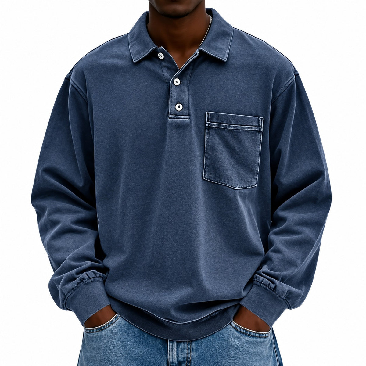 Camisa Polo Weston™ com Manga Longa e Bolso Frontal / Um Visual Vintage com Presença Masculina