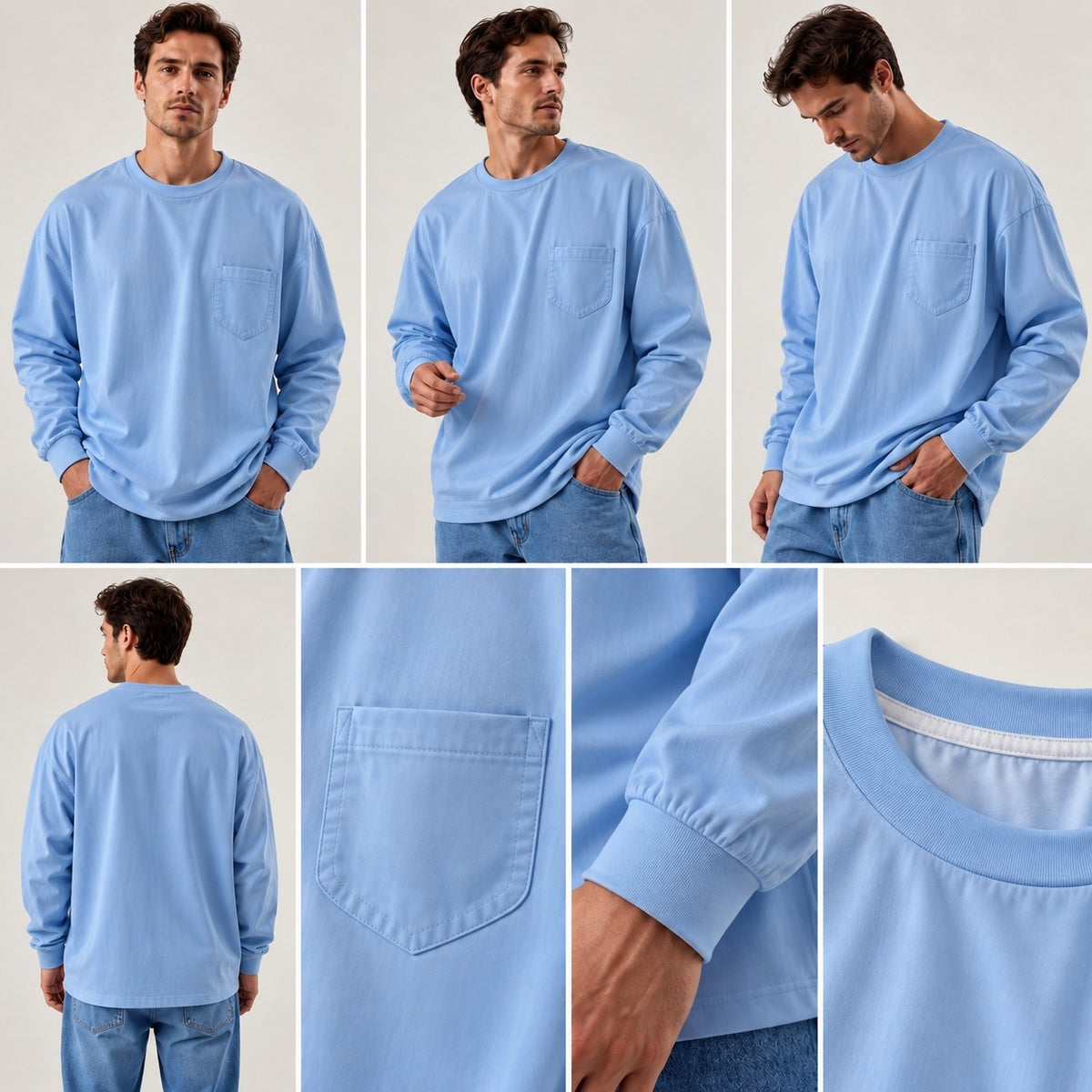 Camiseta Daven™ com Visual Minimalista, Manga Longa e Bolso no Peito
