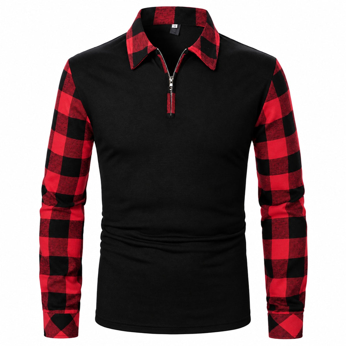 Camisa Polo Lennon™ com Manga Longa e Detalhes Xadrez Contrastantes