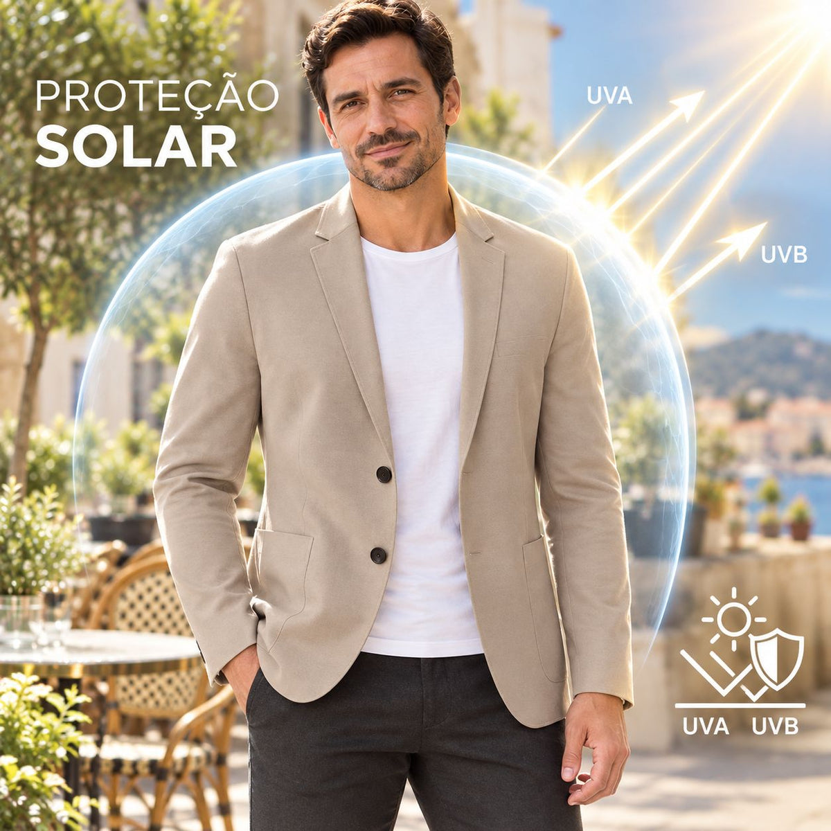 [COMPRE 1 E LEVE 2] Blazer Casual Charles™ em Seda Gelo com Alta Elasticidade e Proteção UV