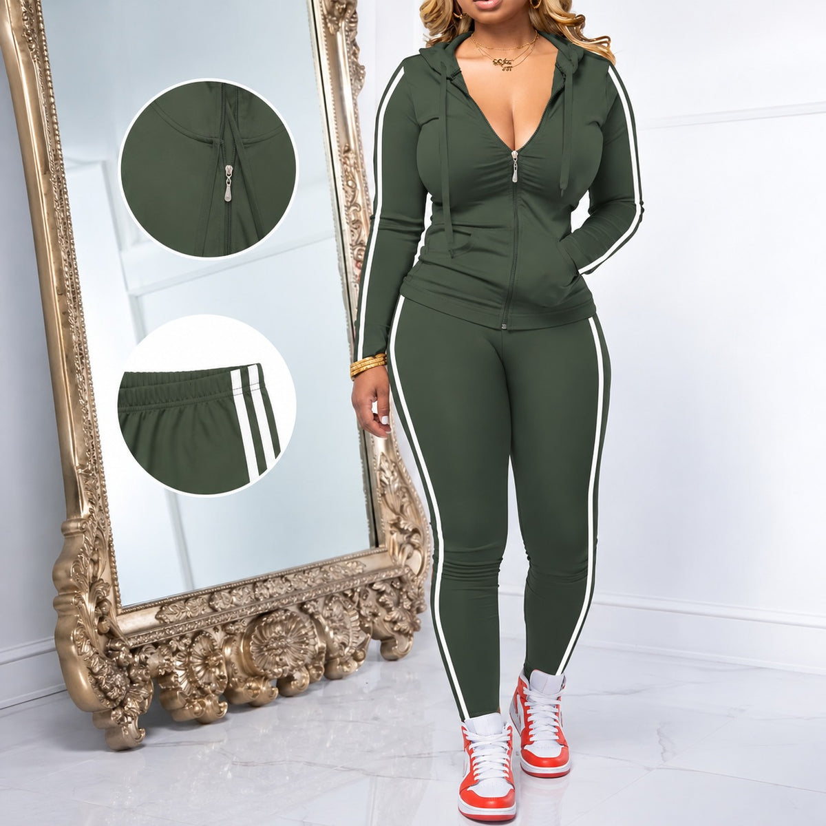 Conjunto Esportivo Alessina™ com Jaqueta de Capuz e Calça Ajustada