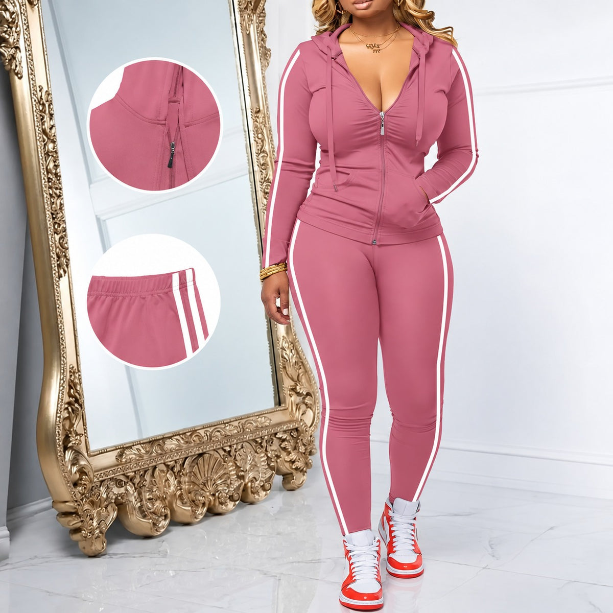 Conjunto Esportivo Alessina™ com Jaqueta de Capuz e Calça Ajustada