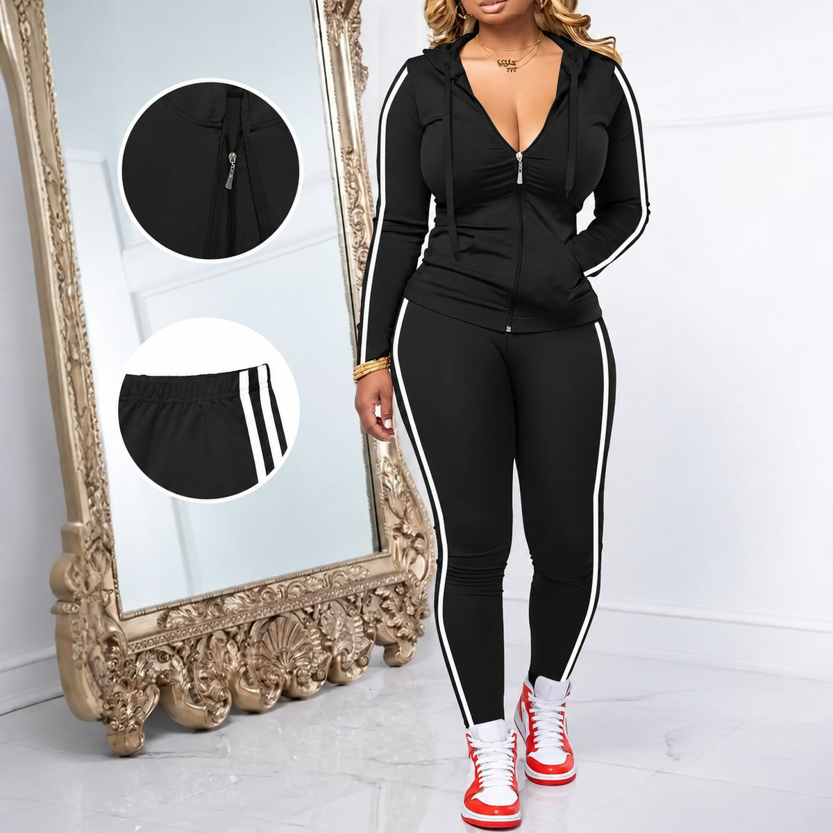 Conjunto Esportivo Alessina™ com Jaqueta de Capuz e Calça Ajustada