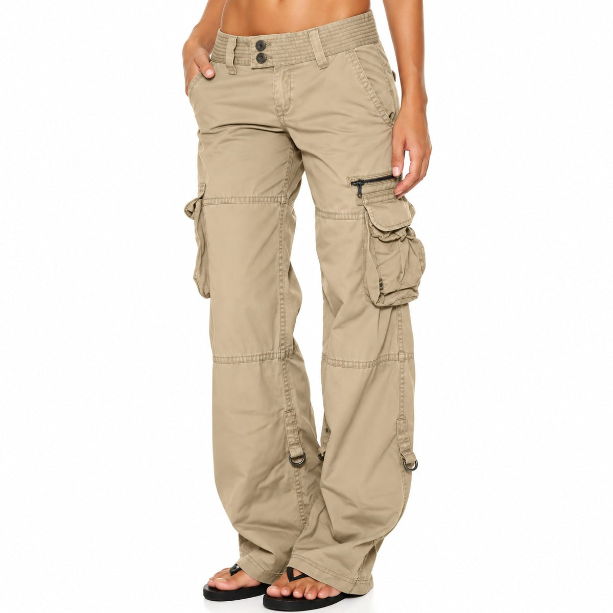 Calça Cargo Norevia™ com Bolsos Utilitários, Modelagem Ampla e Design Despojado / Uma Peça, Diferentes Possibilidades de Looks