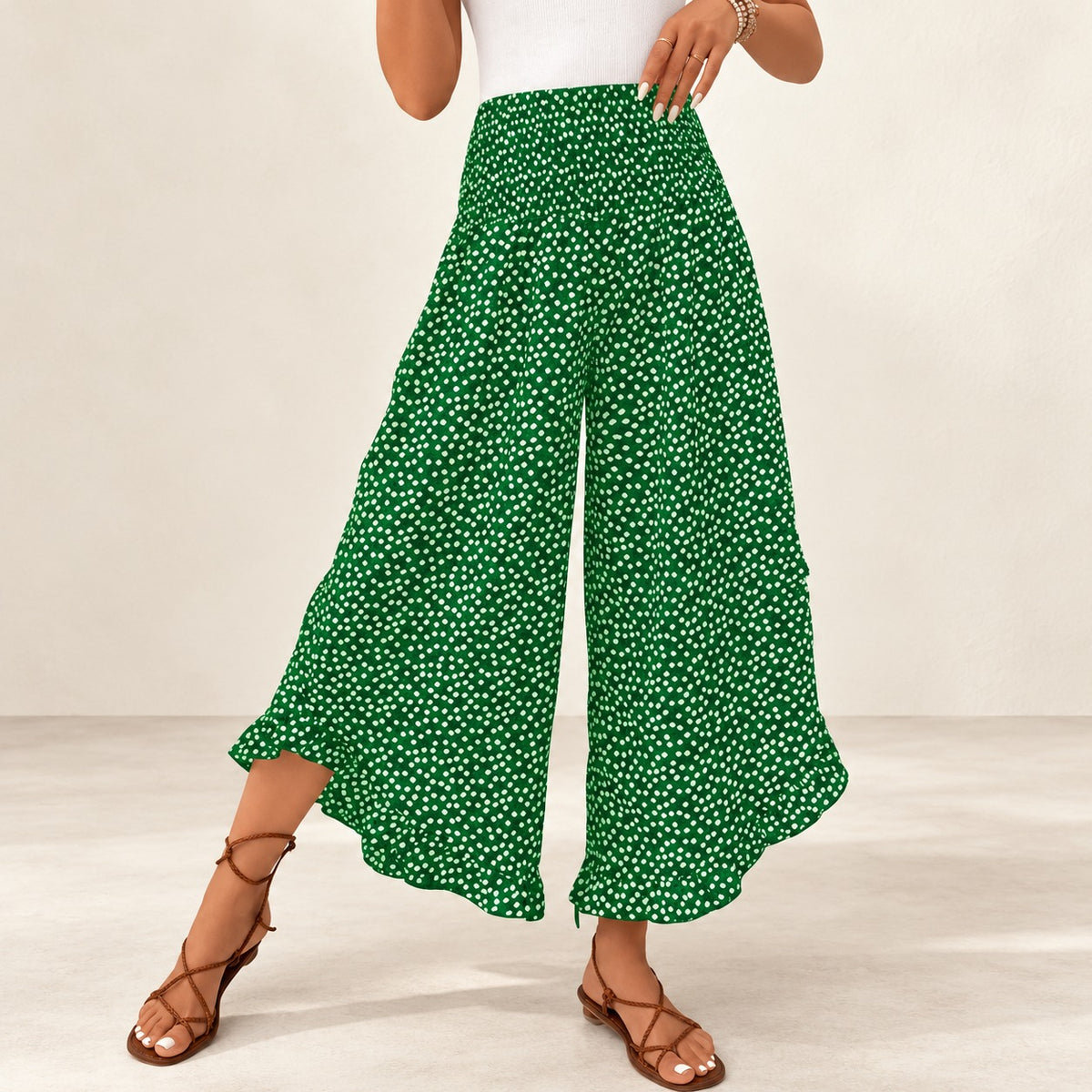 Calça Brisella™ com Babados na Barra, Cós Elástico e Caimento Fluido