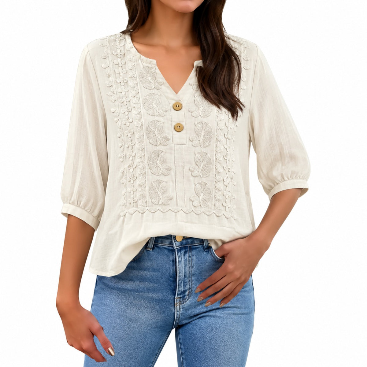 [COMPRE 2 E LEVE 3] Blusa Ariadne™ em Linho de Algodão com Bordado Artesanal