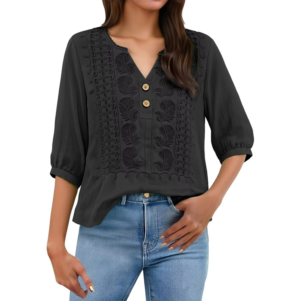 [COMPRE 2 E LEVE 3] Blusa Ariadne™ em Linho de Algodão com Bordado Artesanal