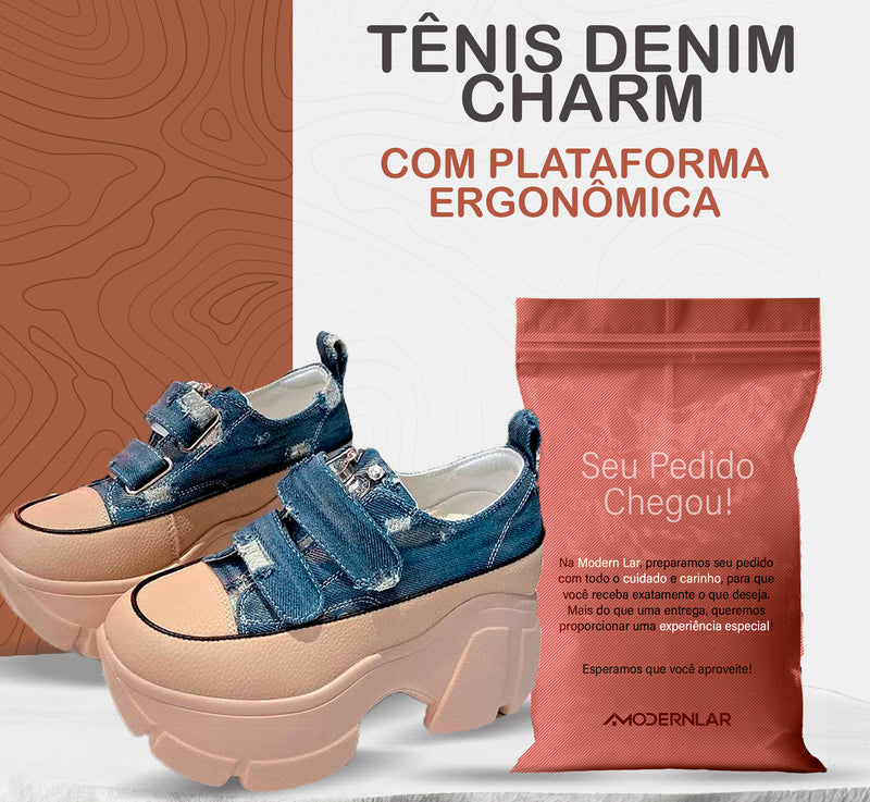 Tênis Denim Charm™ com Plataforma Ergonômica / Seus Pés em outro Patamar de Beleza, Conforto e Glamour!