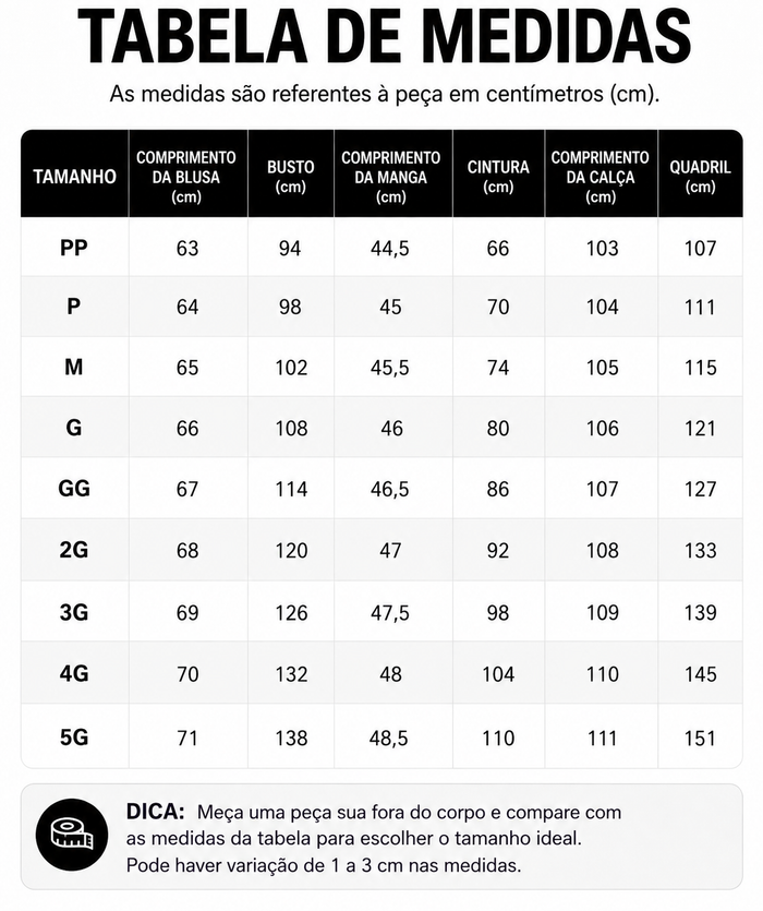 Guia de Tamanhos
