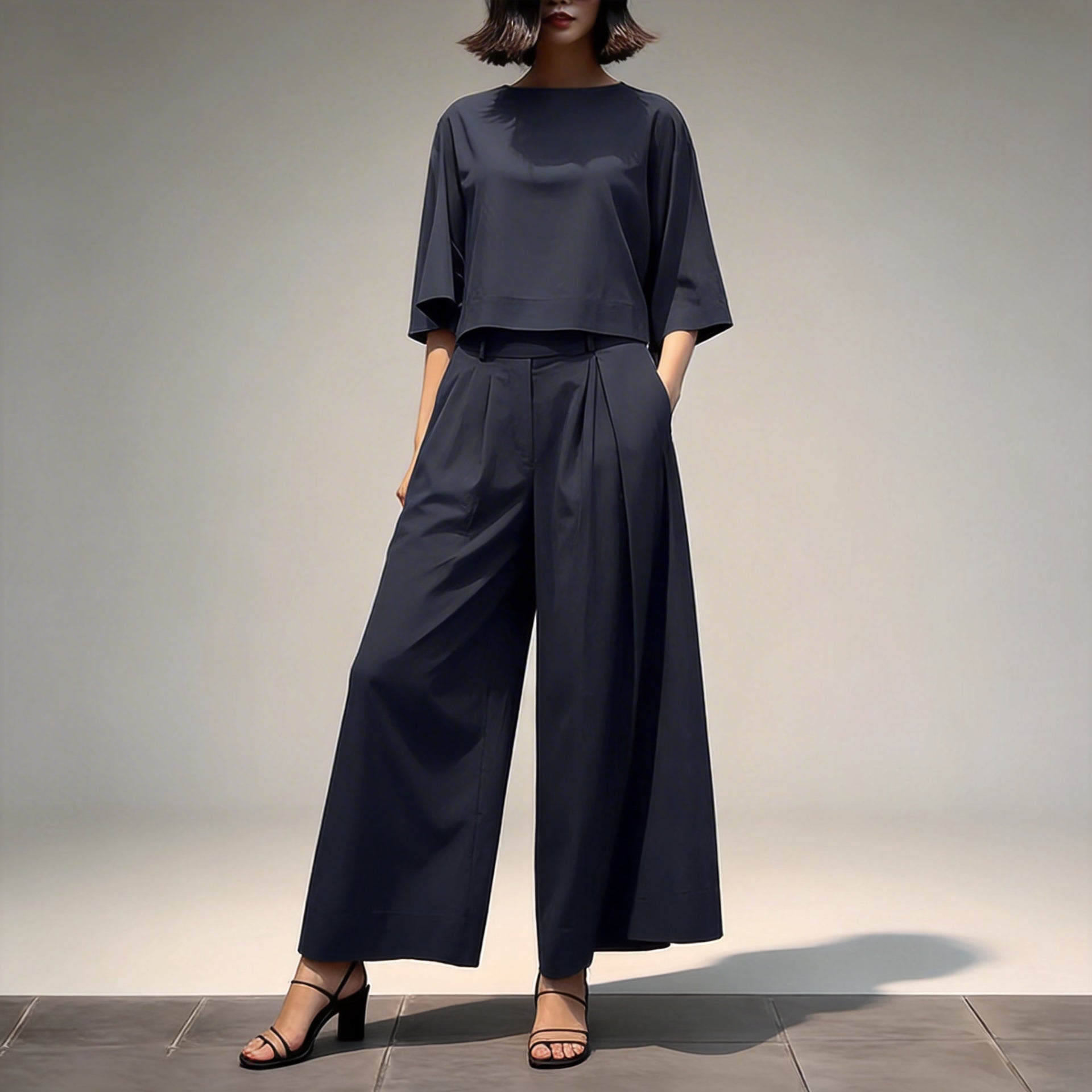 Conjunto Sofia™ em Popelina com Manga Kimono e Calça Saia de Cintura Alta