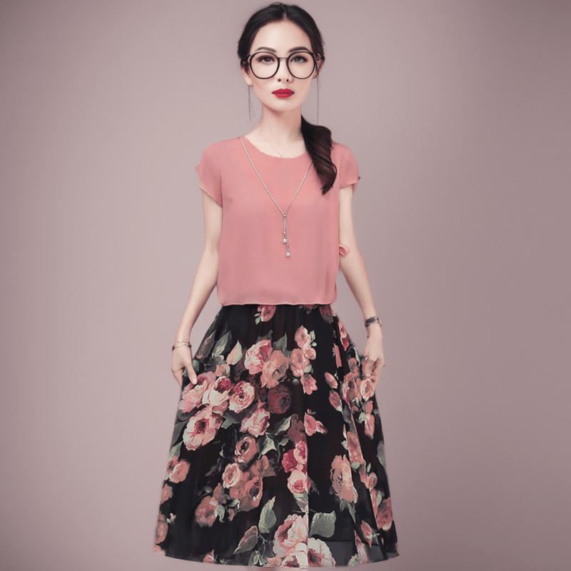 Vestido Flor de Pérola Design 2 em 1 em Chiffon Leve e Soltinho / A Combinação Perfeita Entre uma Blusinha e Saia Floral!