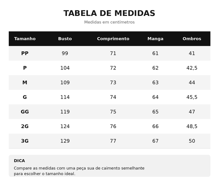 Guia de Tamanhos