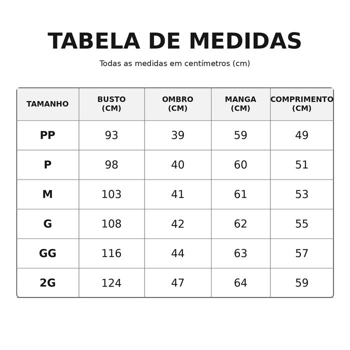 Guia de Tamanhos