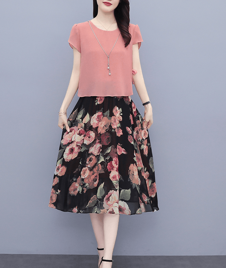 Vestido Flor de Pérola Design 2 em 1 em Chiffon Leve e Soltinho / A Combinação Perfeita Entre uma Blusinha e Saia Floral! - ModernLar