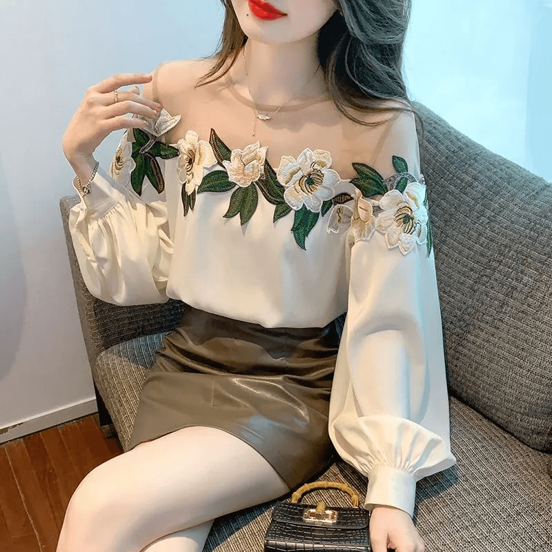 Blusa Provence™️ Alfaiataria em Chiffon com Bordados Florais / Um Verdadeiro Show de Exclusividade & Glamour! - ModernLar