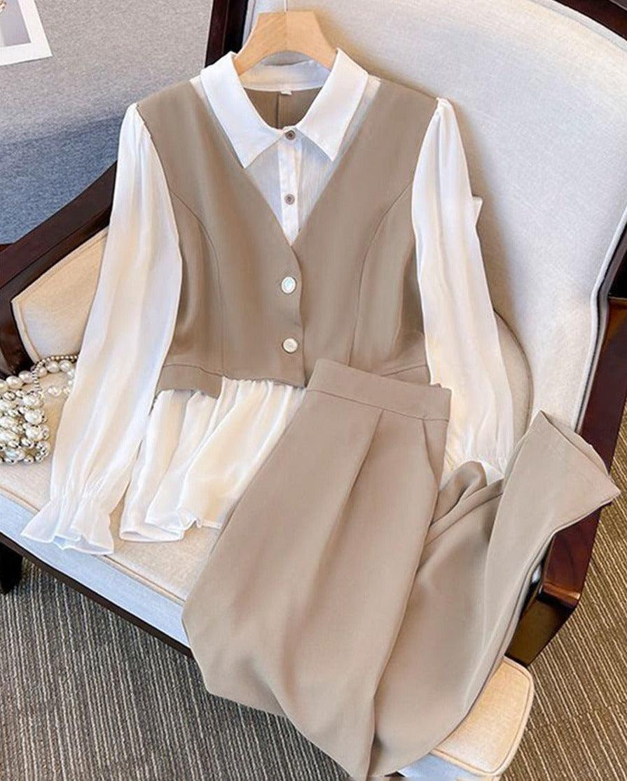 Conjunto Executivo Montelier (camisa com blazer sobreposto + calça) / O conjunto da mulher que se garante! - ModernLar