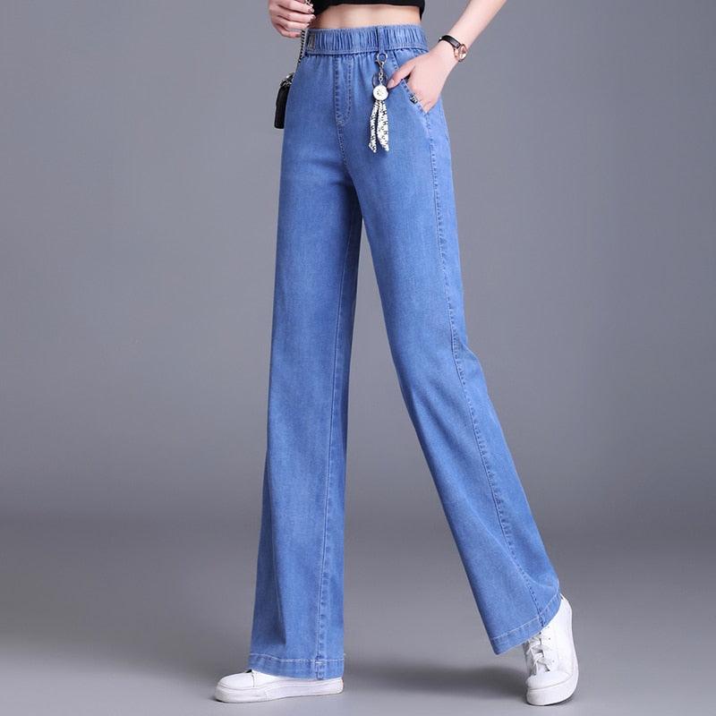 Venda imperdível calça jeans feminina cintura alta, cor sólida